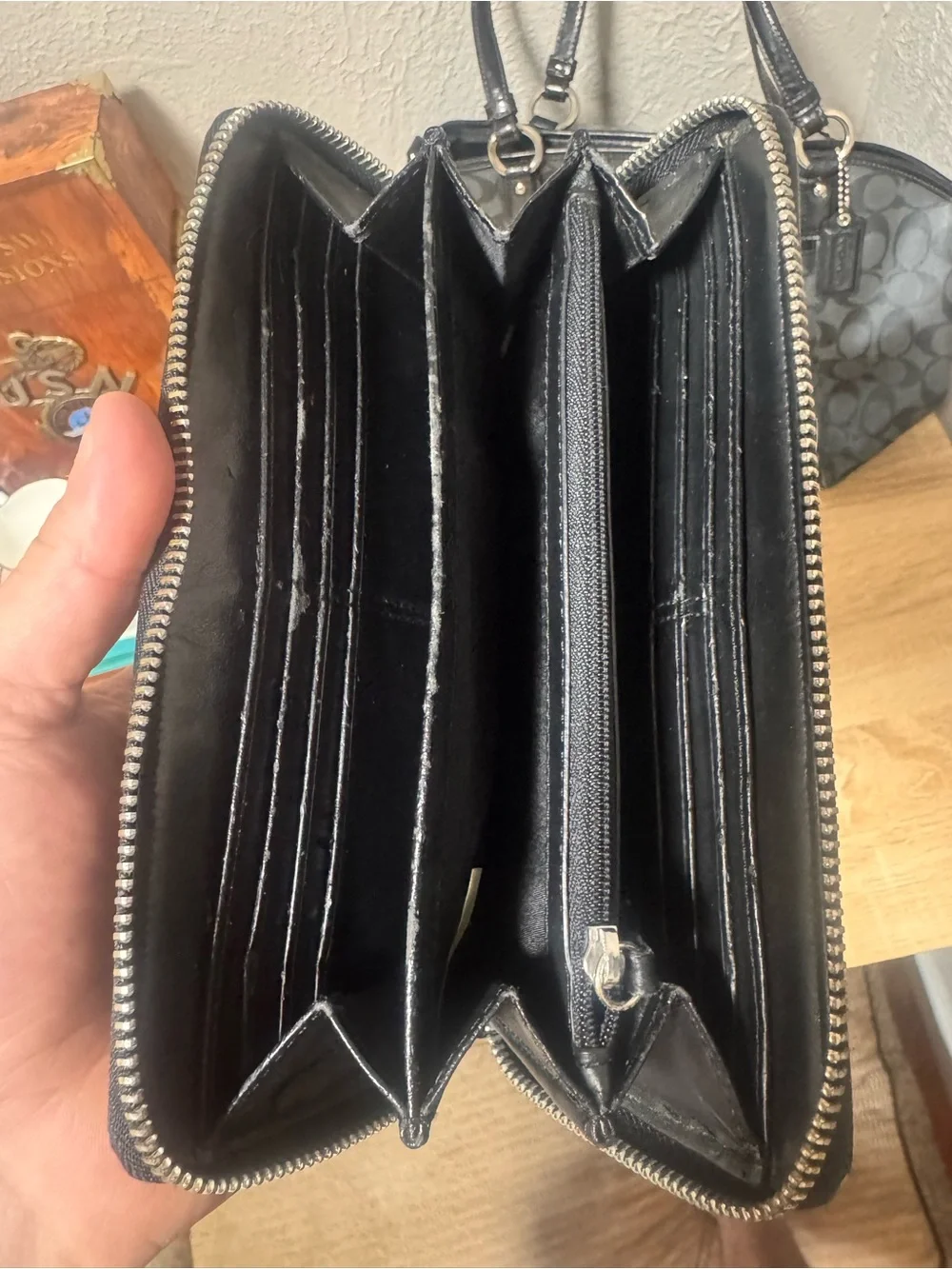 Coach Charcoal Signature Tote with Matching Wallet